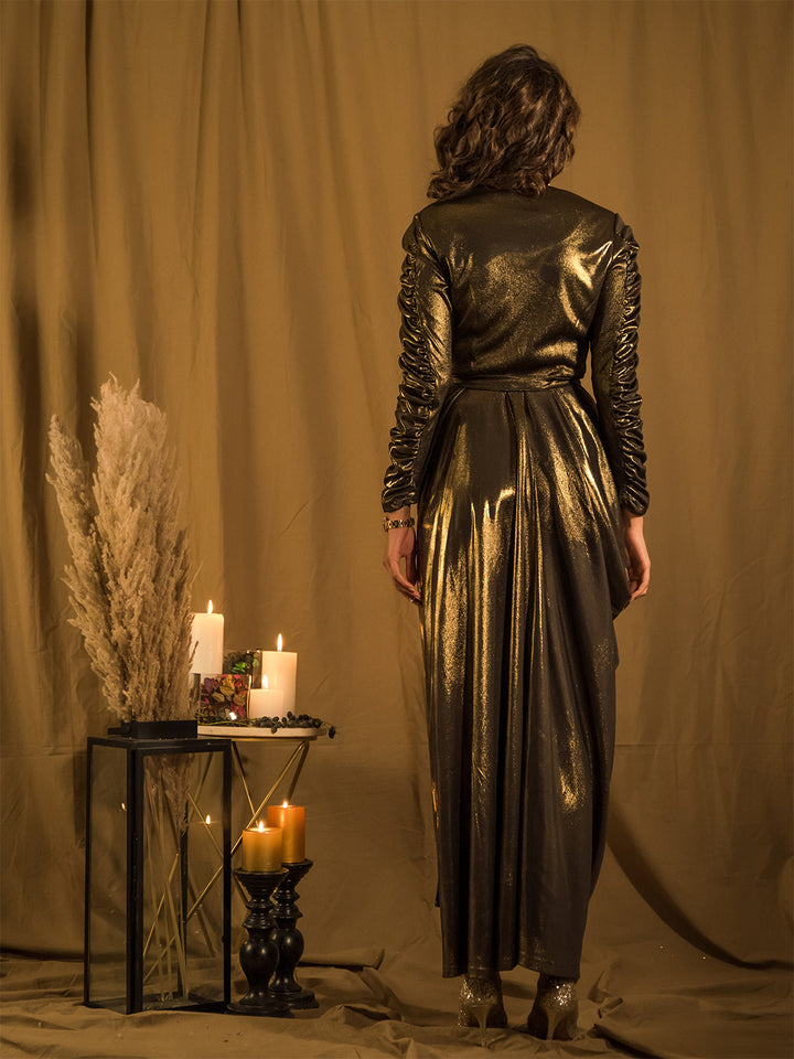 Marquee Gold Drape Gown with Belt 2